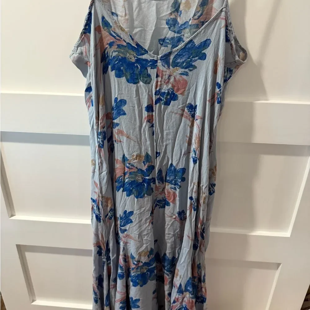 Free People Floral Print Romantic Low Back Boho Long Maxi Slip Dress Sz L - Picture 3 of 10